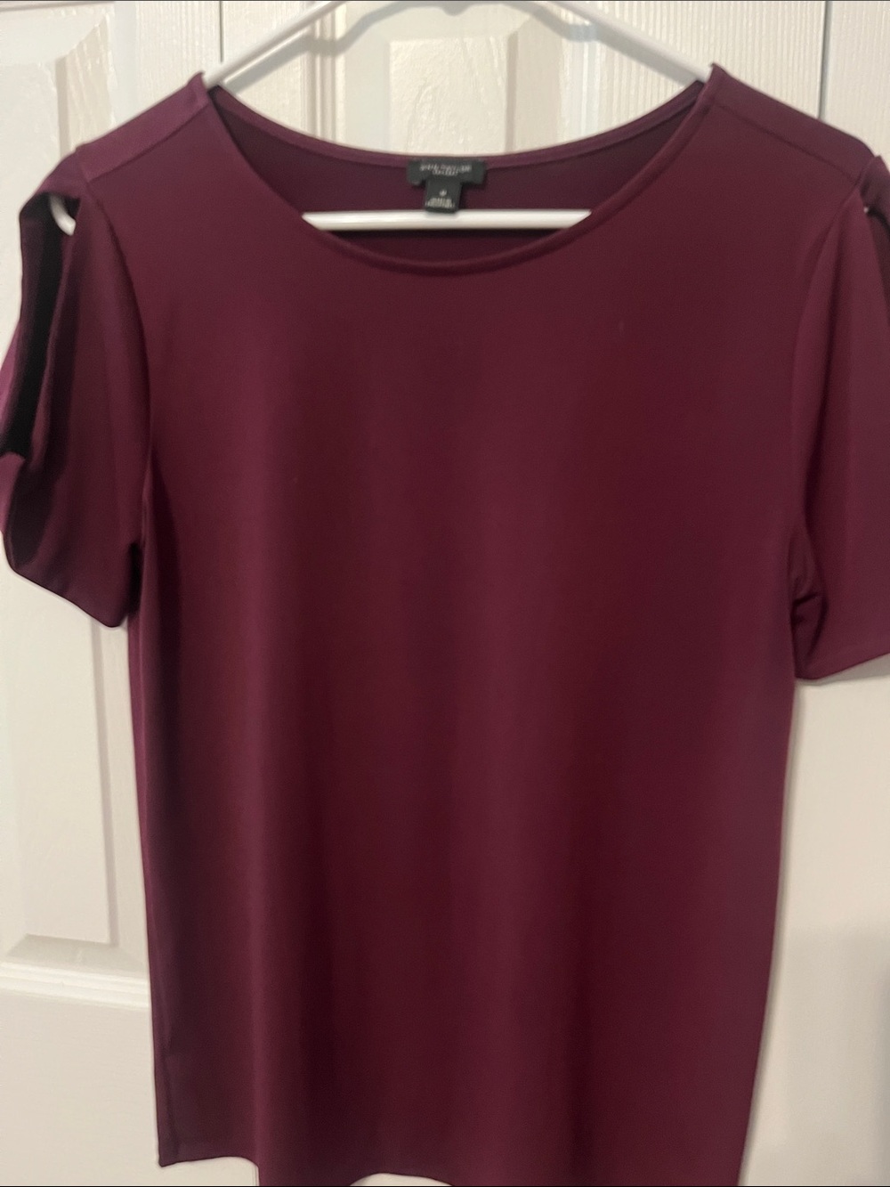 Ann Taylor Burgundy Short-Sleeve Cold-Shoulder Tee